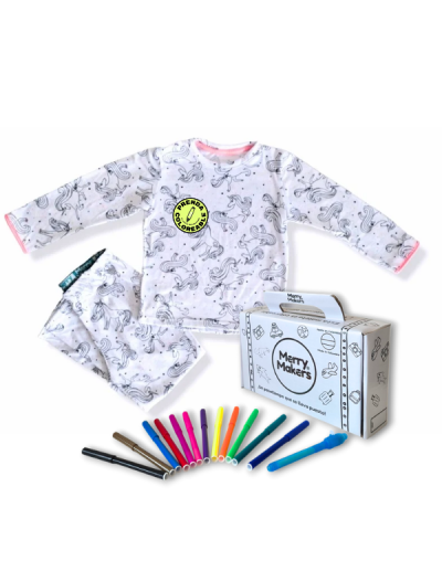 Pijama coloreable doble faz niña unicornios blanco