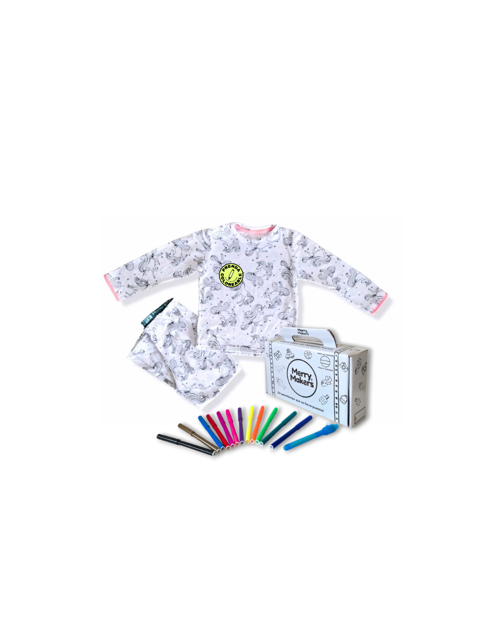 Pijama coloreable doble faz niña unicornios blanco