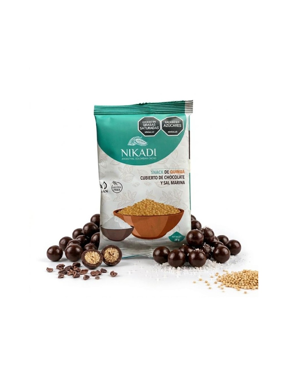 Quinoa cubierta de chocolate al 60% y sal marina