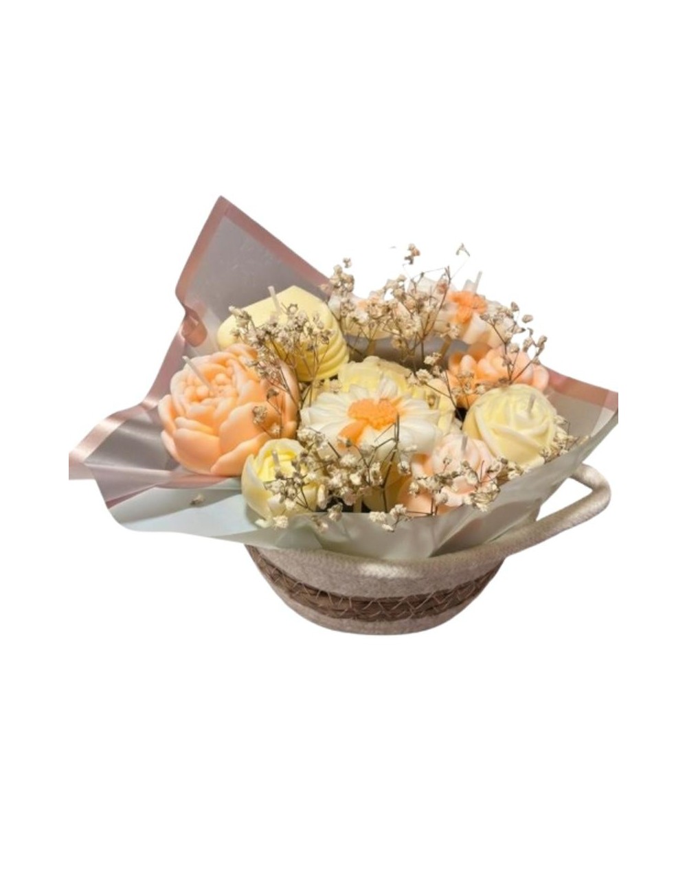 Bouquet Marfil – Velas en canasta tejida | Armonía'd