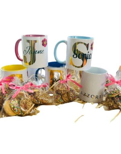 MUG Fondo color personalizado con vinilo + galletas 