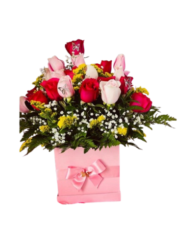 Arreglo de rosas premium grande con chocolates artesanales de frutos secos