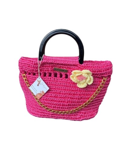 Bolso Rosa con Asas Rígidas y Cadena Dorada