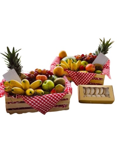 Ancheta de frutas con caja de alfajores