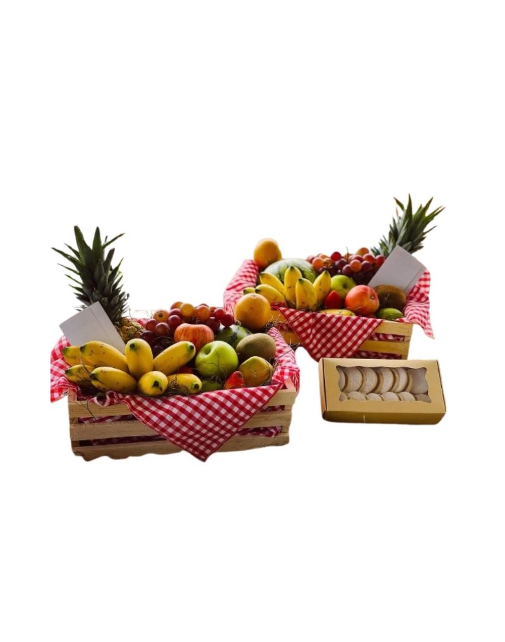 Ancheta de frutas con caja de alfajores