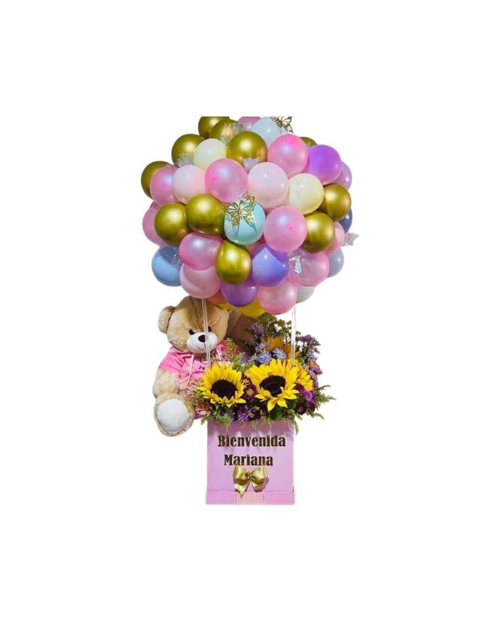 🎈🌸🧸 Ancheta Premium Tipo Globo Aerostático Gigante y flores