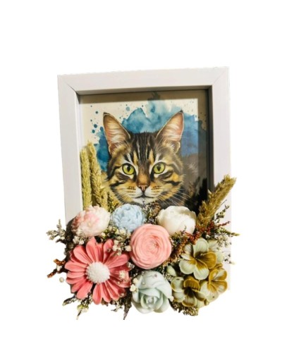 Cuadro mascota con flores de cera de soja aromatizadas personalizado