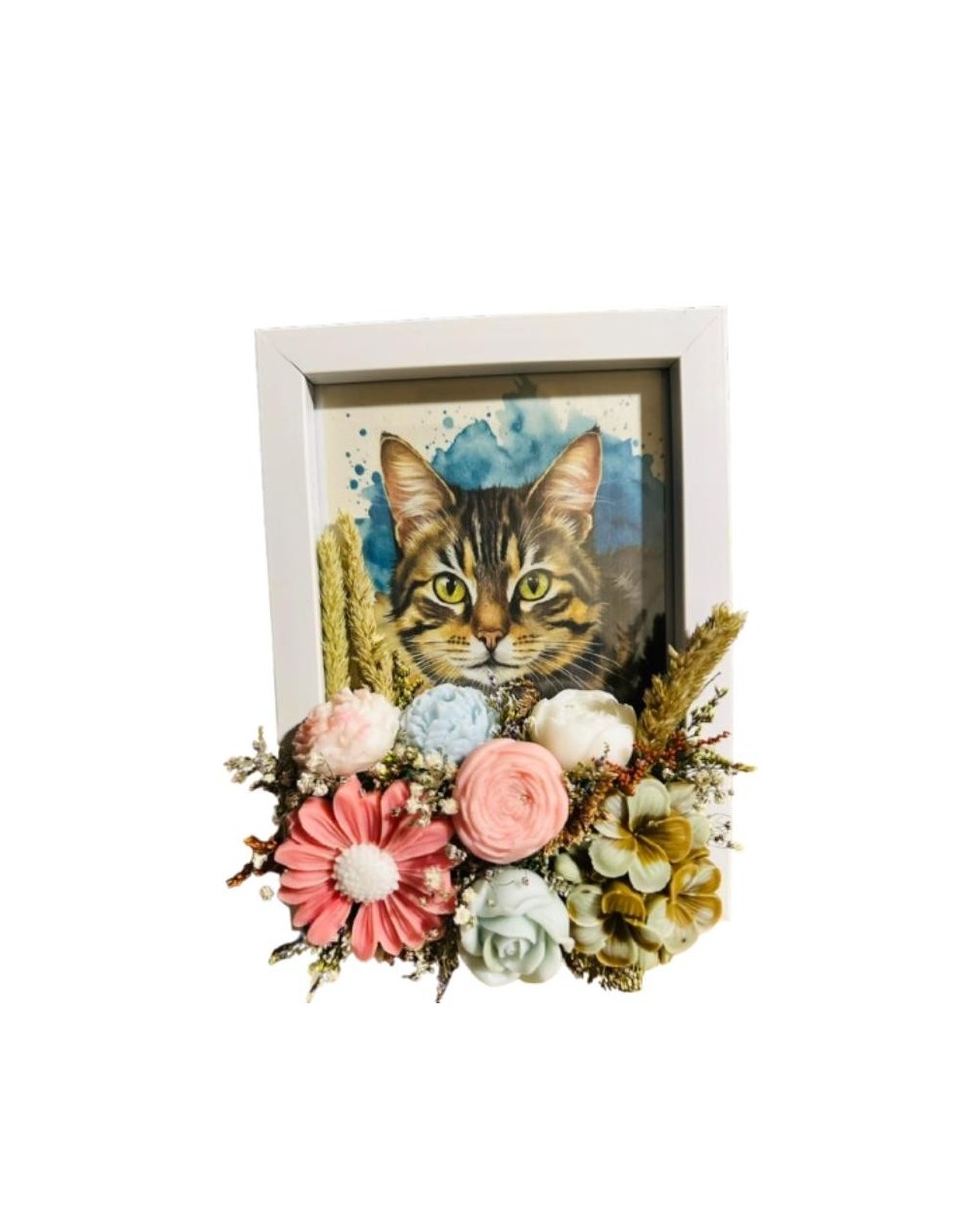 Cuadro mascota con flores de cera de soja aromatizadas personalizado
