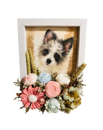 Cuadro mascota con flores de cera de soja aromatizadas personalizado