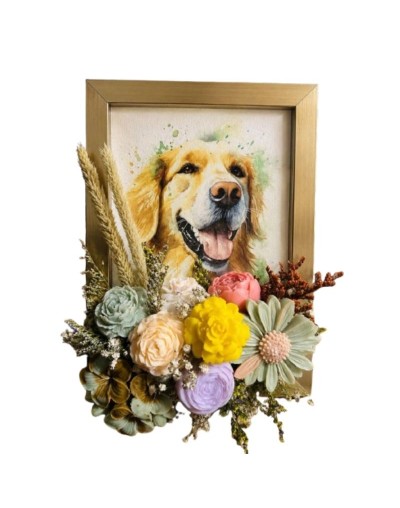 Cuadro mascota con flores de cera de soja aromatizadas personalizado