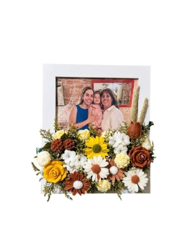 Cuadro porta retrato personalizado grande con flores en cera de soja 