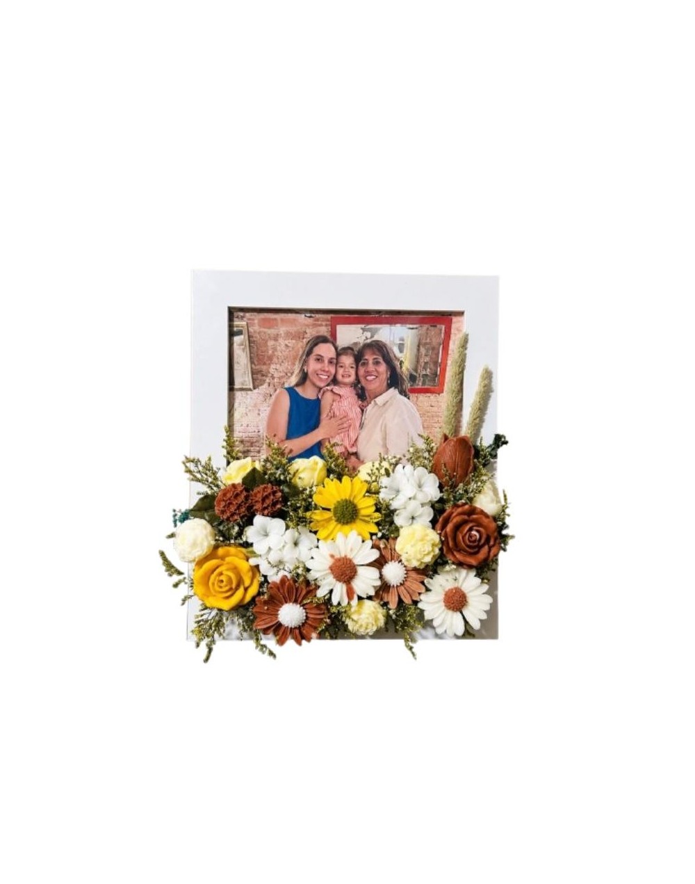 Cuadro porta retrato personalizado grande con flores en cera de soja 
