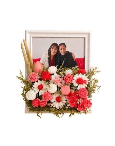 Cuadro porta retrato personalizado grande con flores en cera de soja 