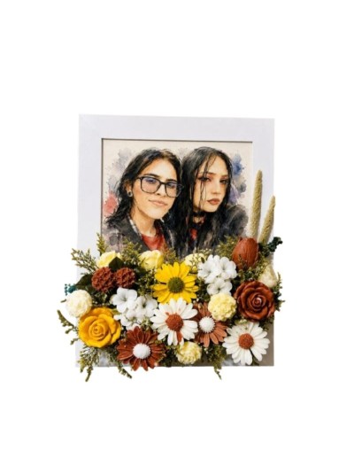 Cuadro porta retrato personalizado grande con flores en cera de soja 