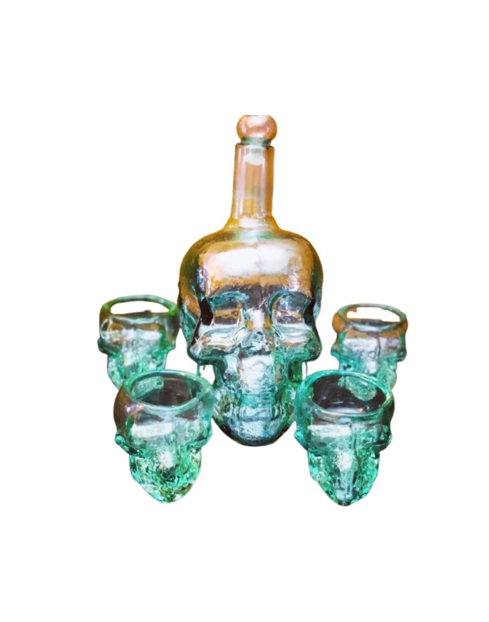 Licorera de calavera 750ml con 4 copas  artesanales 
