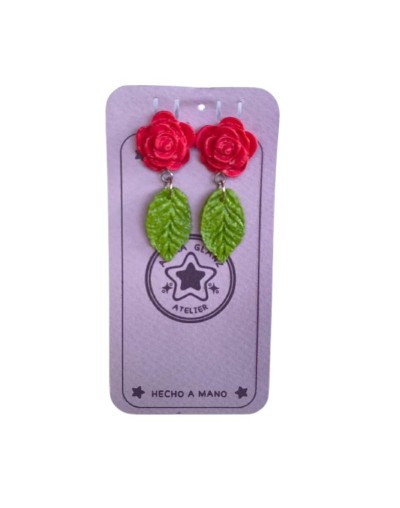 Aretes Rosa y Hoja