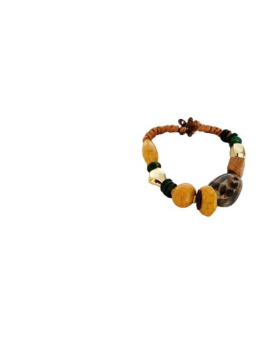 Collar Tejido de Madera Natural con Estampado de Leopardo Turquesa