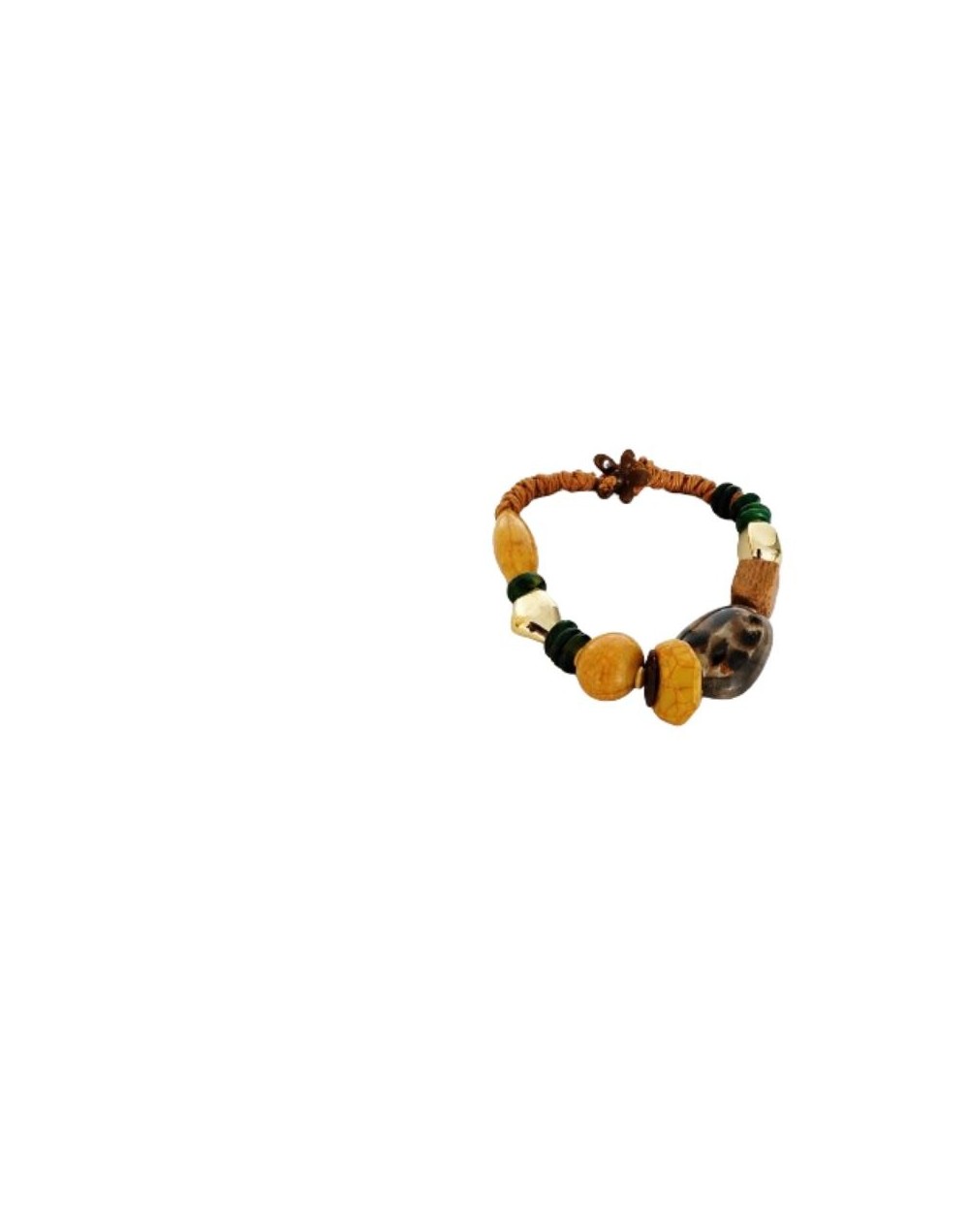 Collar Tejido de Madera Natural con Estampado de Leopardo Turquesa