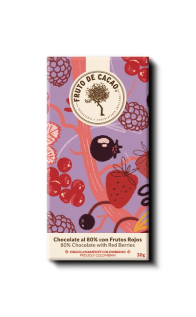 Barra de chocolate al 80% con Frutos Rojos 30g