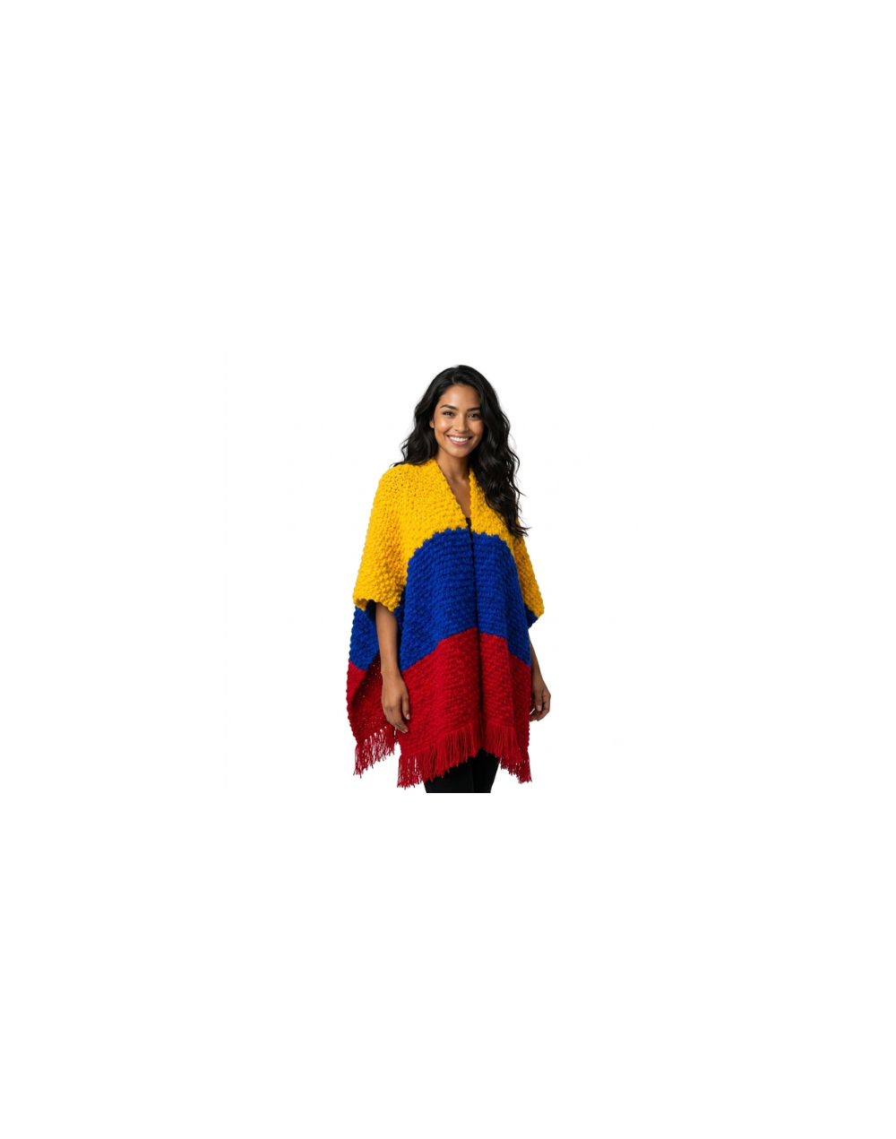 Poncho Tricolor Artesanal para Mujer | Tejido Colombiano | Tejidos Alcor