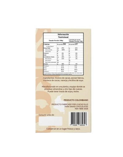 Barra de Chocolate 70% Cacao Naranja