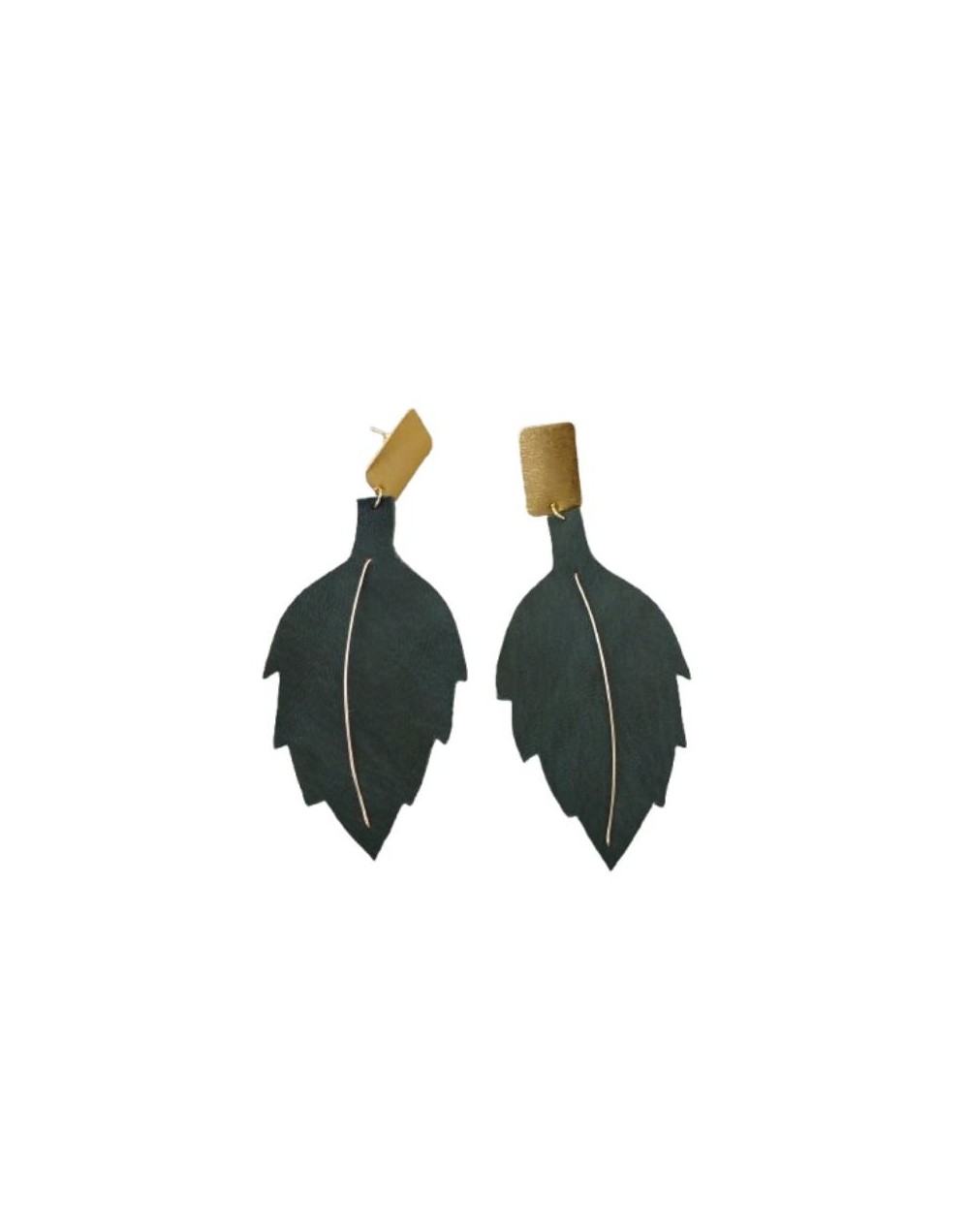 ARETES HOJAS EN CUERO VERDE