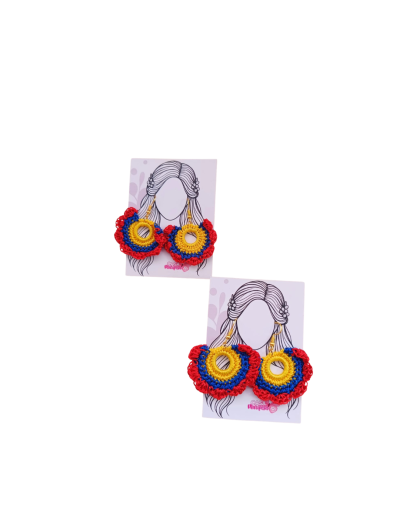 Aretes Artesanales Tejidos Tricolor Colombiano