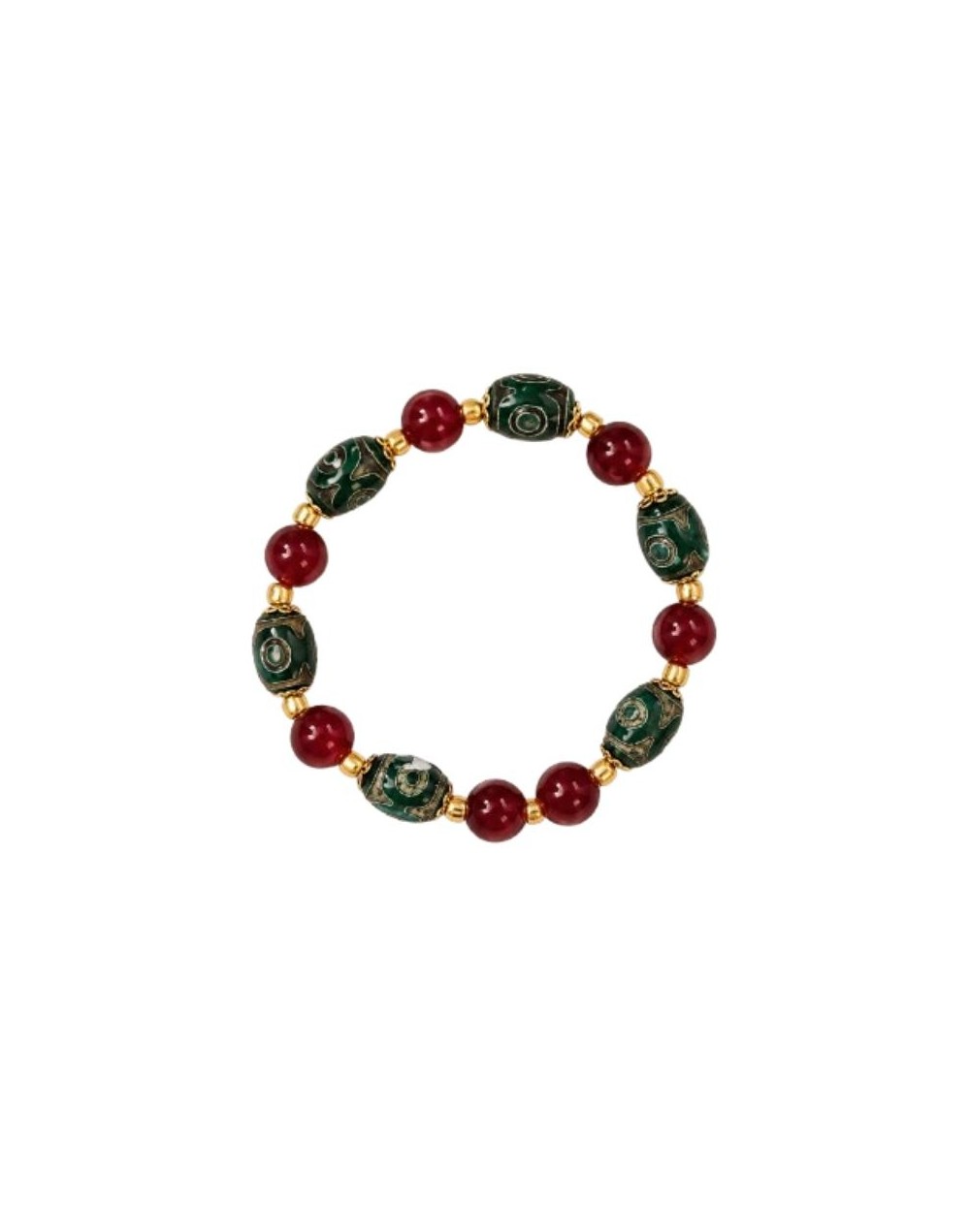 Pulsera verde azul y vino tinto.