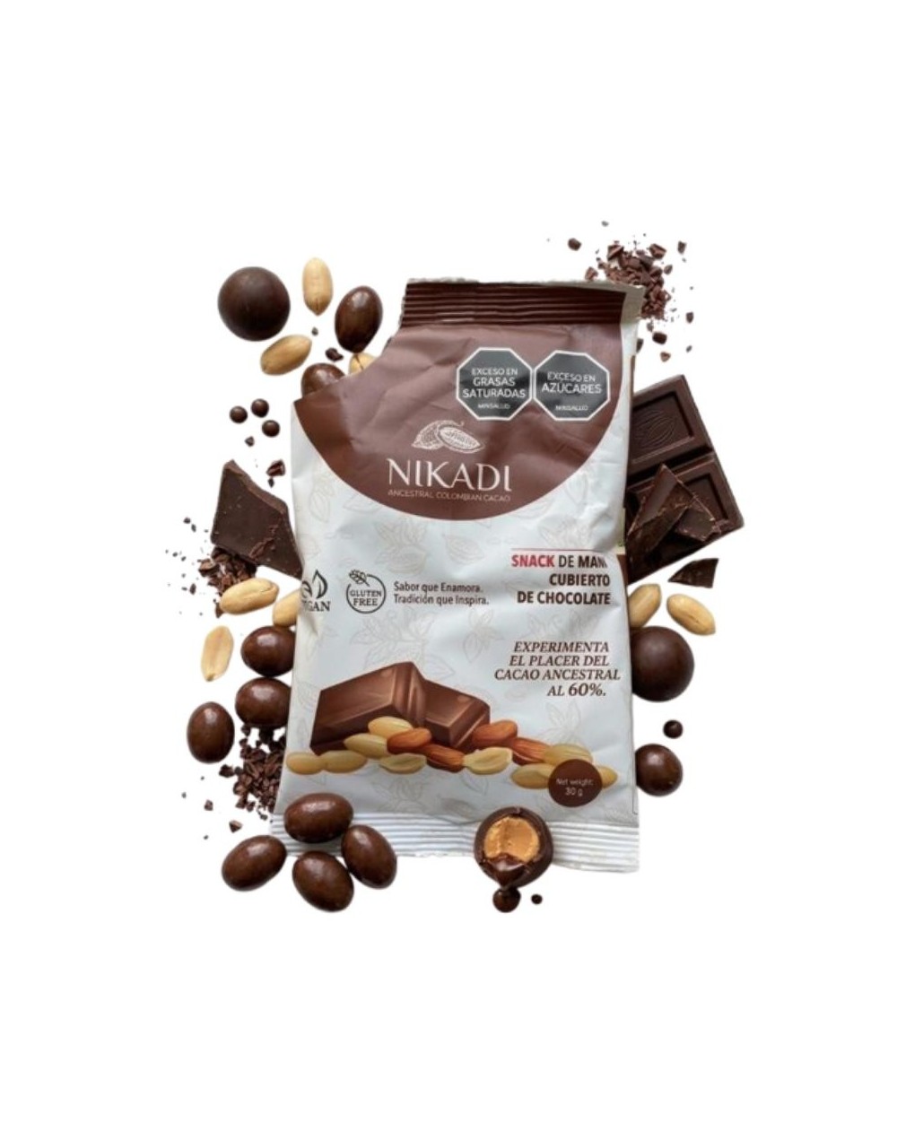 Snacks de Mani cubierto de cacao al 60%