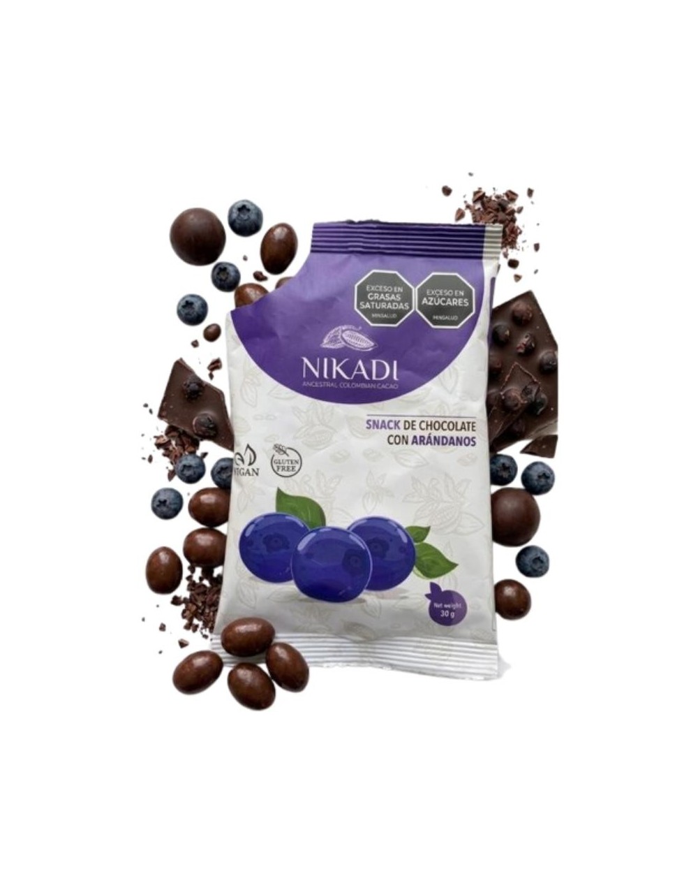 Snacks de arándanos cubiertos de Cacao al 50% 