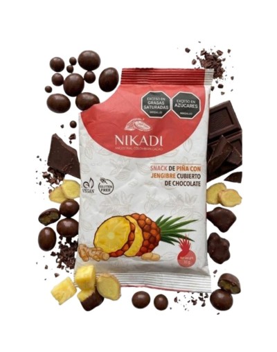 Piña cubierta de cacao al 65% y jengibre