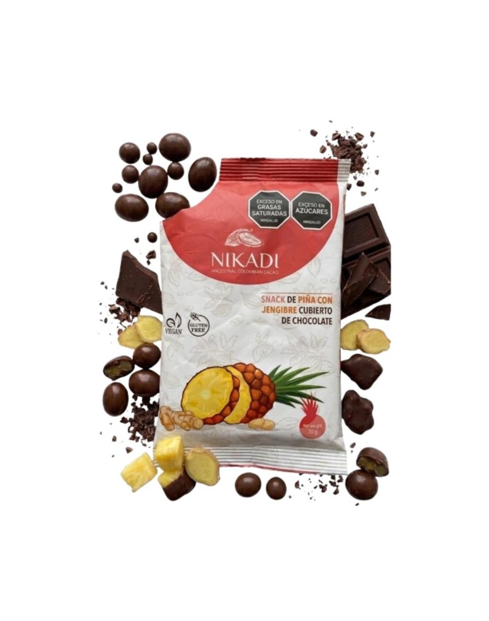 Piña cubierta de cacao al 65% y jengibre