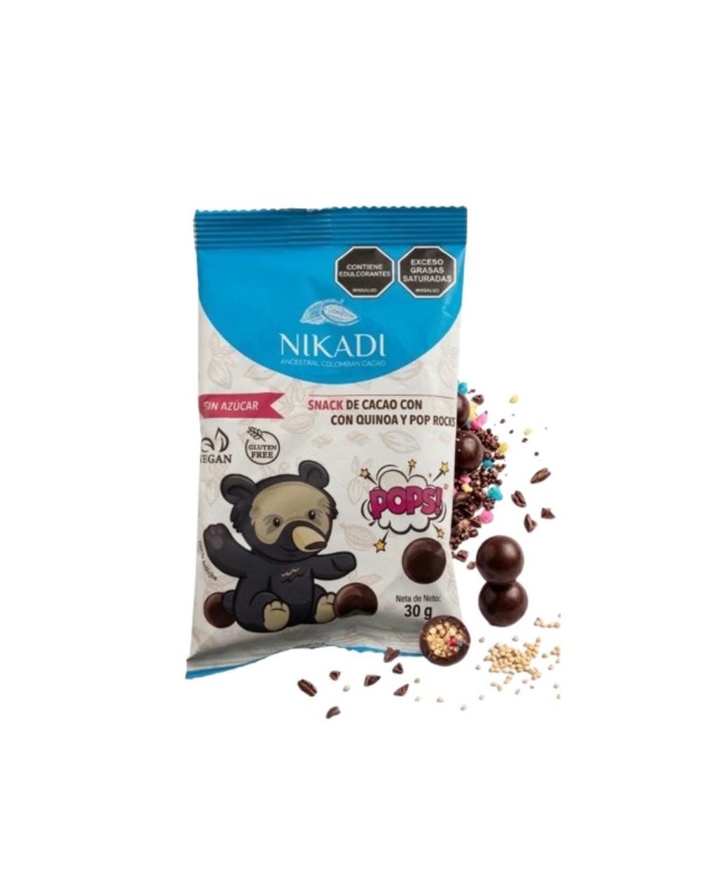 Quinoa cubierta de cacao al 60% y pops rocks