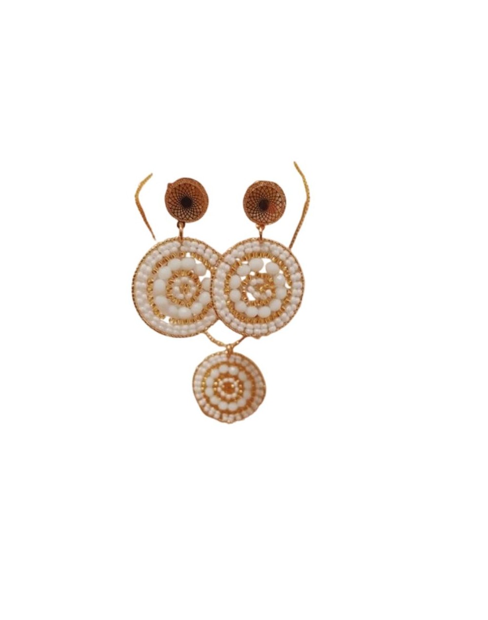 Set aretes y collar tejido blanco