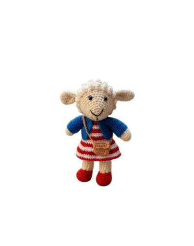 Oveja de Crochet Amigurumi con Vestido y Chaqueta Azul