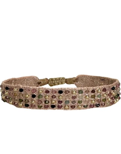 Pulsera Amore hecha a mano con piedras de turmalina sandía y oro