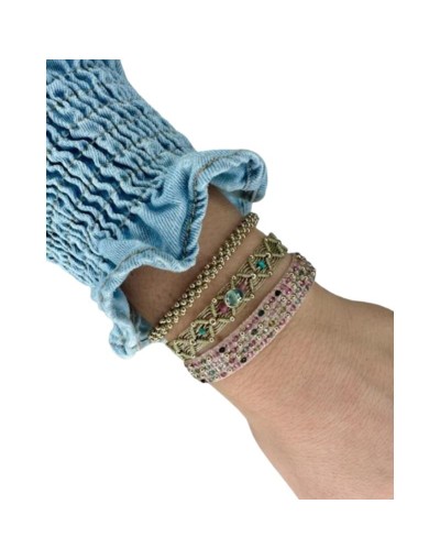 Pulsera Amore hecha a mano con piedras de turmalina sandía y oro