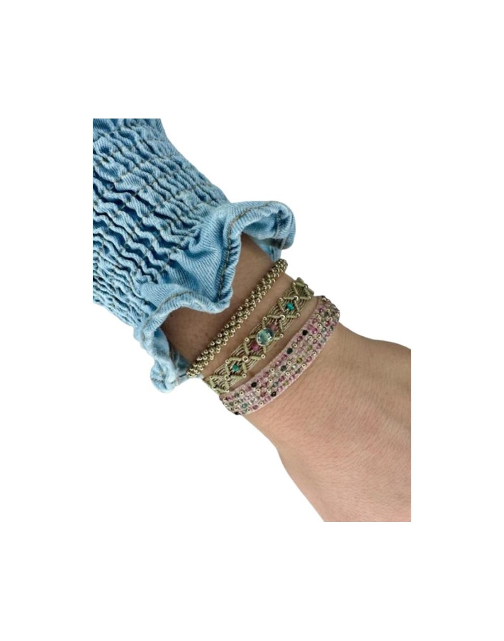 Pulsera Amore hecha a mano con piedras de turmalina sandía y oro