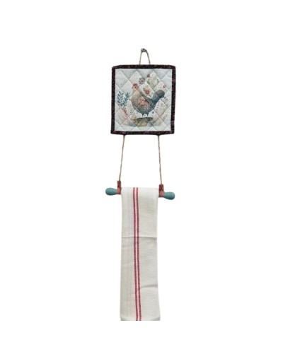 Colgador artesanal para limpión de cocina – Diseño Gallina y Gallo