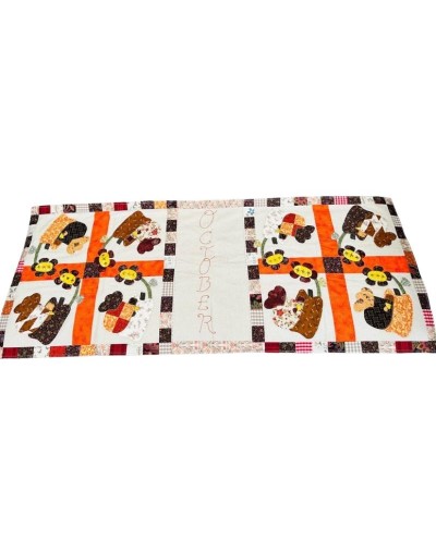 Panel decorativo de otoño en patchwork – Diseño de calabazas