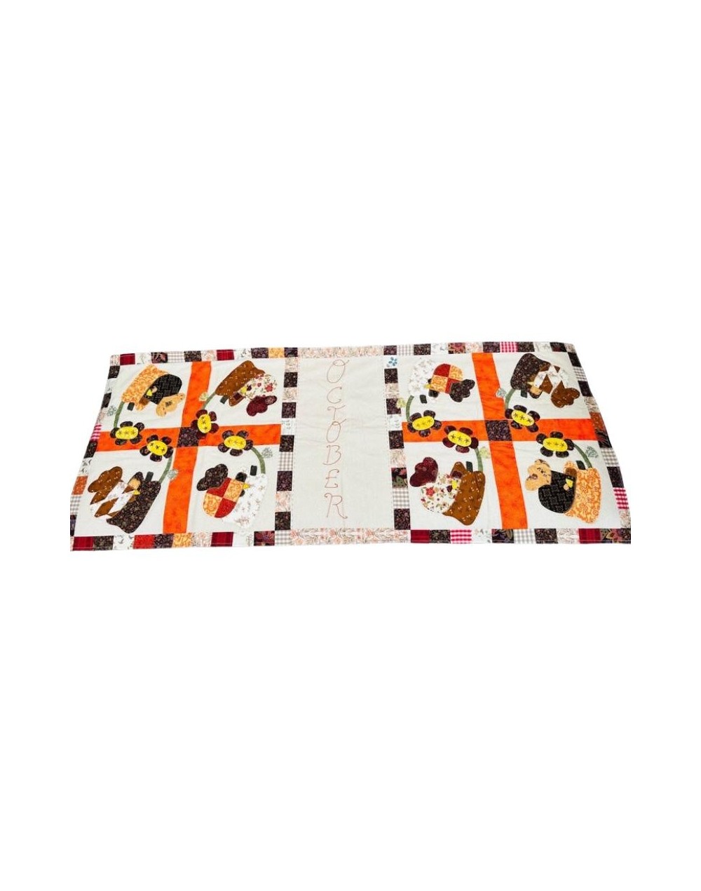 Panel decorativo de otoño en patchwork – Diseño de calabazas