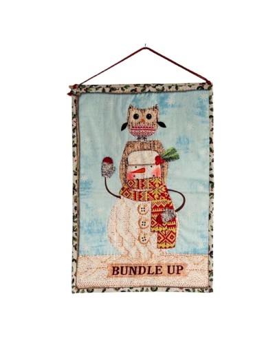 Panel decorativo navideño en patchwork – Muñeco de nieve y Papá Noel