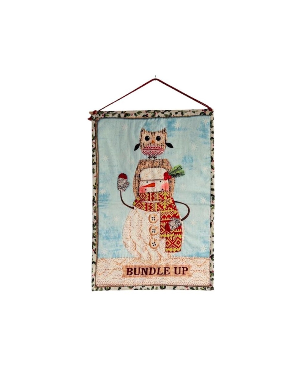 Panel decorativo navideño en patchwork – Muñeco de nieve y Papá Noel