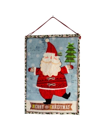 Panel decorativo navideño en patchwork – Muñeco de nieve y Papá Noel