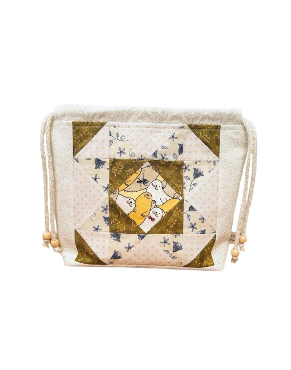 Bolsa artesanal en Patchwork con diseño de focas