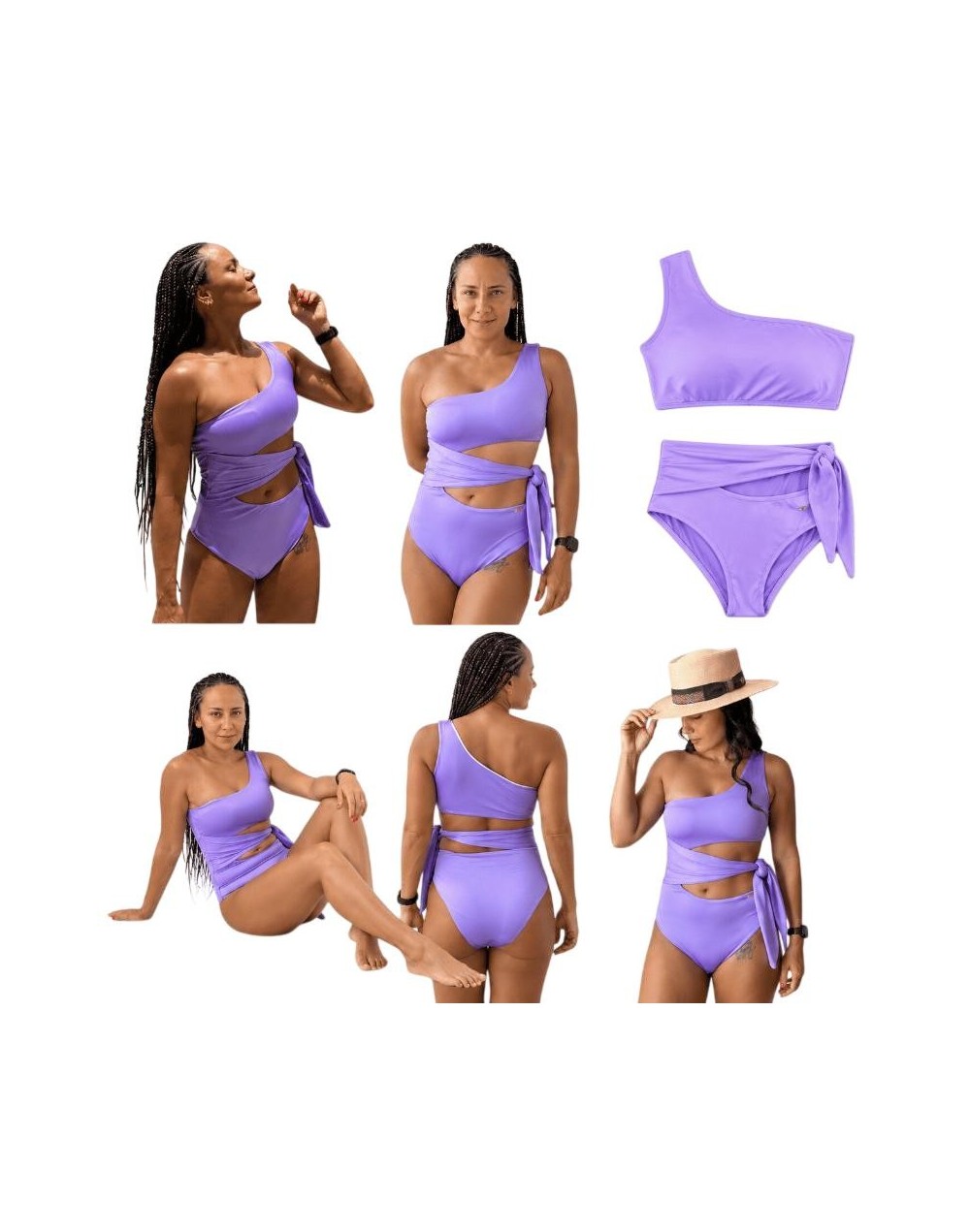 Vestido de baño  enterizo Asimetrico (Lila - Terracota - Negro) 