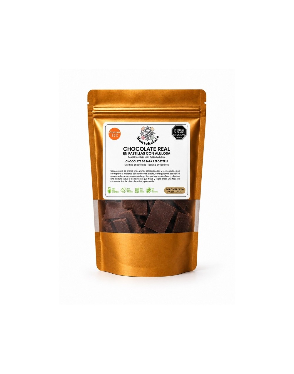CHOCOLATE REAL EN PASTILLA ENDULZADO CON ALULOSA CACAO 52% 200G
