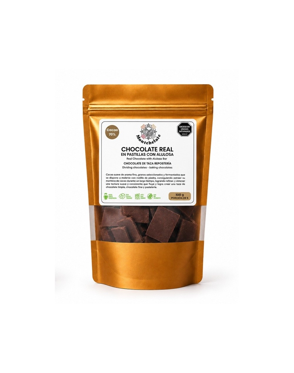 CHOCOLATE REAL EN PASTILLA ENDULZADO CON ALULOSA CACAO 70% 100G
