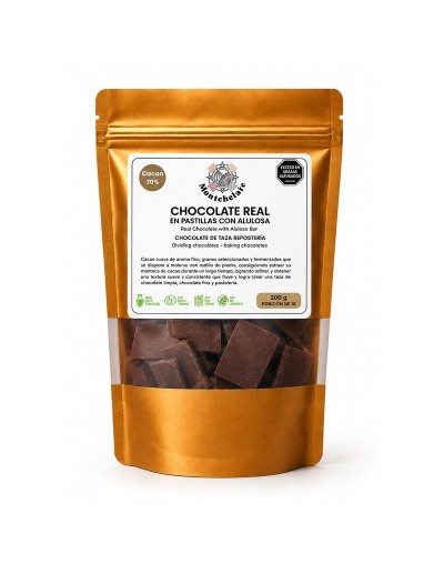 CHOCOLATE REAL EN PASTILLA ENDULZADO CON ALULOSA CACAO 70% 200G