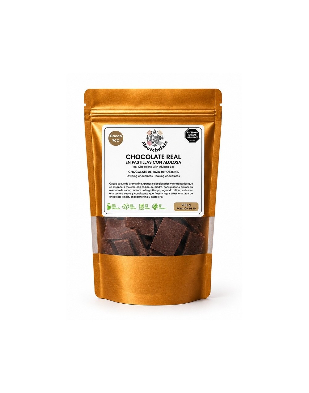 CHOCOLATE REAL EN PASTILLA ENDULZADO CON ALULOSA CACAO 70% 200G